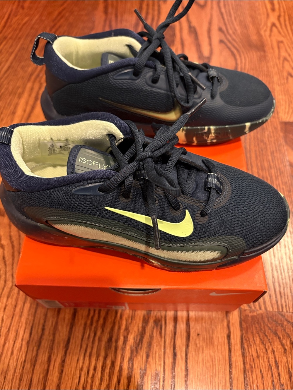 Nike Kids Navy and Yellow IsoFly Athletic Sneakers